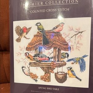NOSMIP Anchor Premier Counted Cross Stitch “Bird Table” 14” X 17.25” All Include